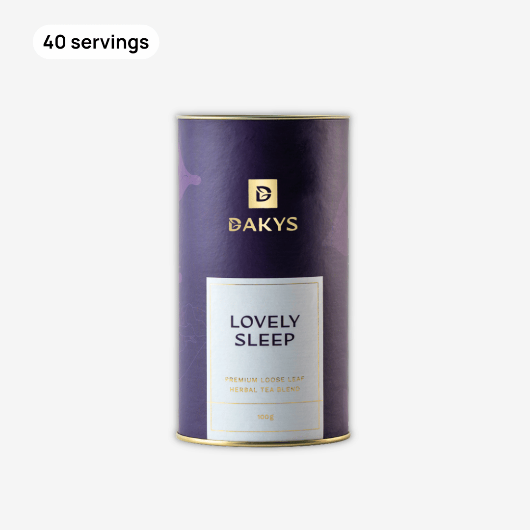 Dakys Lovely Sleep – purple tin with 40 servings of plant-based night recovery drink with chamomile, lemon balm and lavender for deep sleep and relaxation