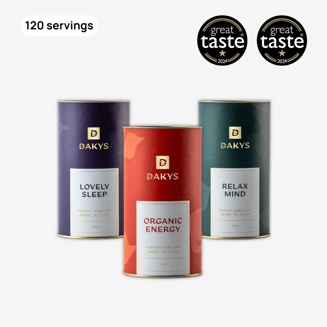 "Dakys Balance Combo – 3 ultra-clean performance drinks for energy, focus, and deep recovery for high-performers who wants to go all in without burning out. 120 servings. 2x Great Taste Award winner 2024.