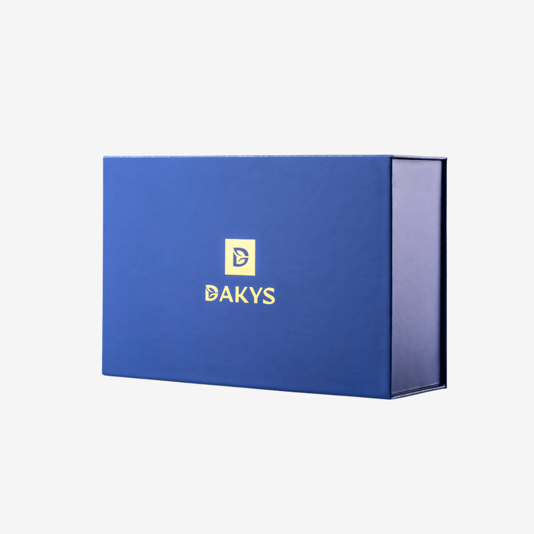 Royal Blue Luxury Box of Dakys Performance Gift Set with 3 DAKYS drinks. 